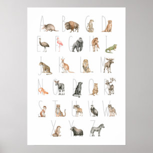 Kute Watercolor Animal Alphabet Poster