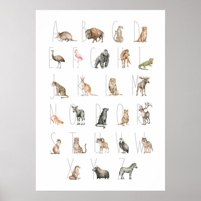 Kute Watercolor Animal Alphabet Poster (Framsidan)