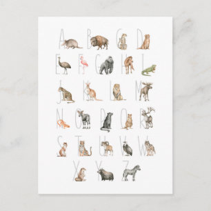 Kute Watercolor Animal Alphabet Vykort