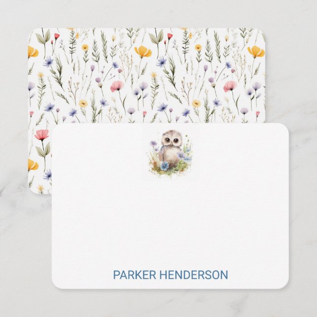 Kute Watercolor Baby Uggla Kids Stationery Tack Kort (Fram/baksida)