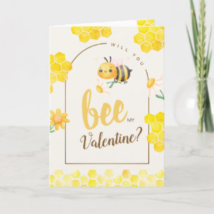 Kute Watercolor Bee & honey Valentine Day Folded Helgkort