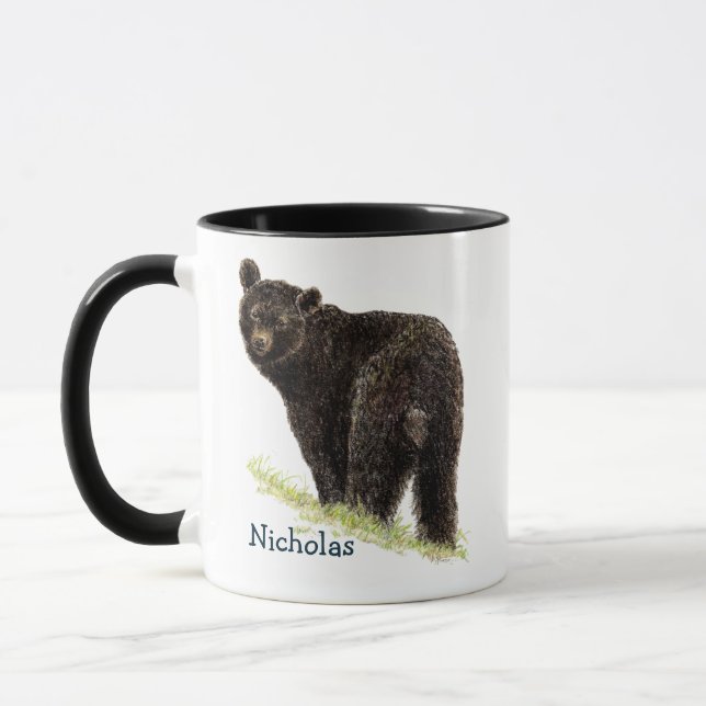 Kute Watercolor Black Bear Animal Nature Art Mugg (Vänster)