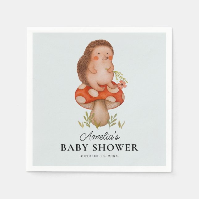 Kute Watercolor Hedgehog Blue Baby Shower Pappersservett (Framsidan)