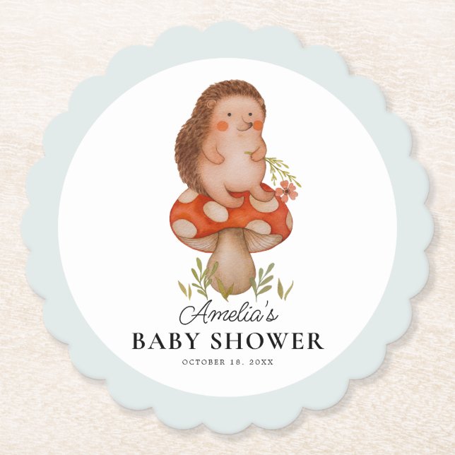 Kute Watercolor Hedgehog Blue Baby Shower Underlägg Papper (Framsida)