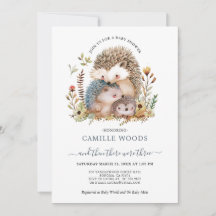 Kute Watercolor Hedgehog Family Baby Shower