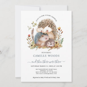 Kute Watercolor Hedgehog Family Baby Shower Inbjudningar