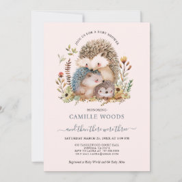Kute Watercolor Hedgehog Family Rosa Baby Shower Inbjudningar