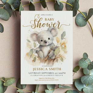 Kute Watercolor Koala Bear Baby Shower Inbjudningar