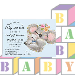 Kute Watercolor Koala Blue Baby Shower-inbjudan Inbjudningar