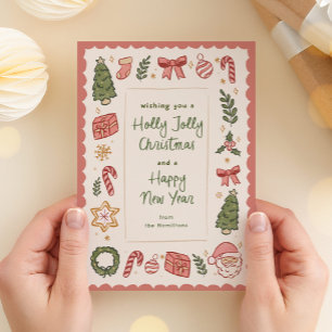 Kute Whimsical Hand-Drawn jul Icons Julkort