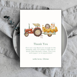 Kute Whimsical Hedgehog Farm Tractor Baby Shower Tack Kort