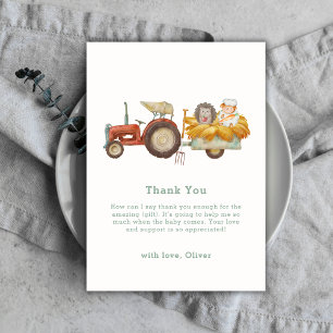 Kute Whimsical Hedgehog Farm Tractor Baby Shower Tack Kort