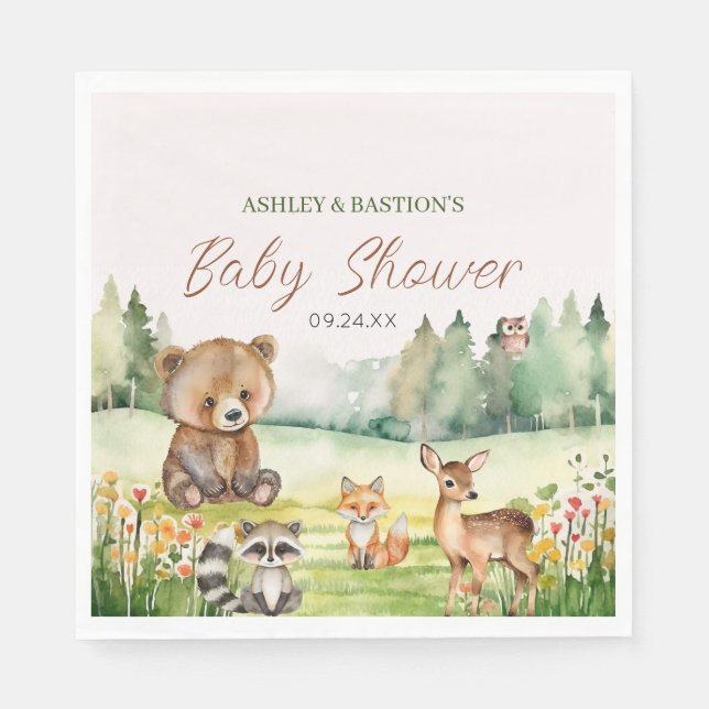 Kute Whimsical Neutralt Woodland Animal Baby Showe Pappersservett (Framsidan)