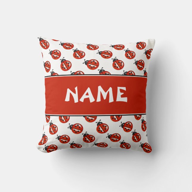 Kute White & Red Ladybugs eget namn Kids Pillow Kudde (Framsida)
