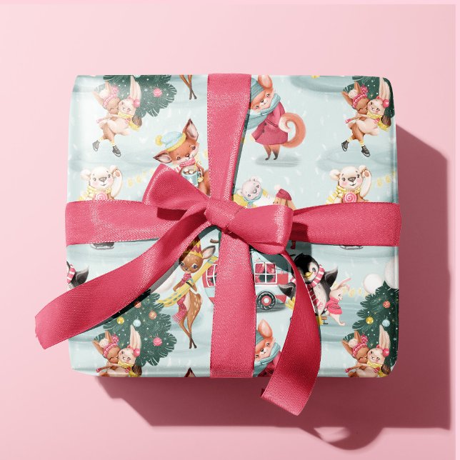 Kute Winter Animals Julgranar Roligt Kids Presentpapper (Skapare uppladdad)