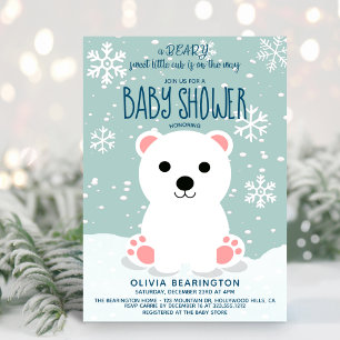 Kute Winter Polar Bear Unge Neutralt Baby Shower Inbjudningar