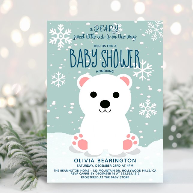 Kute Winter Polar Bear Unge Neutralt Baby Shower Inbjudningar (Skapare uppladdad)