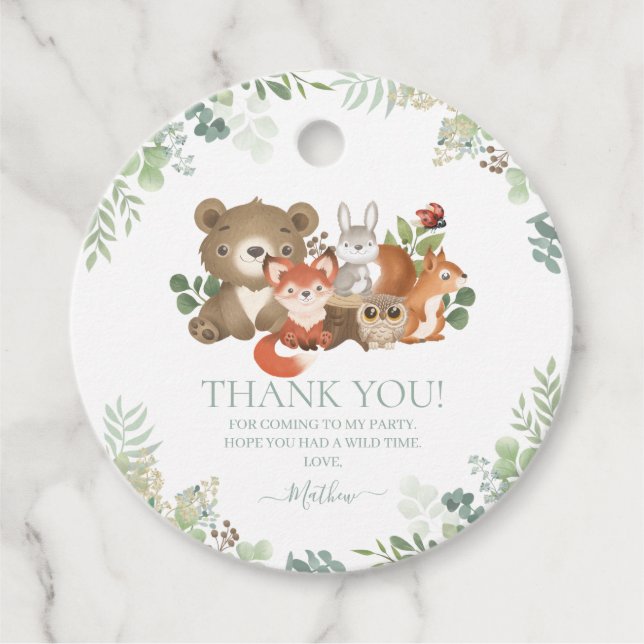 Kute Woodland Animals Baby Shower Greenery Gåvor Etiketter (Framsida)