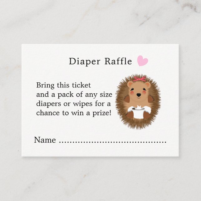 Kute Woodland Hedgehog Baby Shower Raffle Tilläggskort (Framsida)
