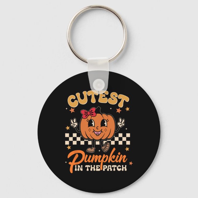 Kutest Pumpkin in Patch Funny Halloween-tack Nyckelring (Framsida)