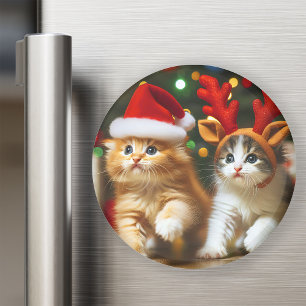 Kutkattungar med Jultomten och renhatt 2 Magnet