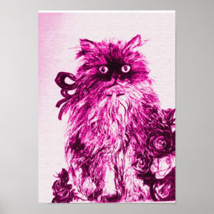 KUTT MED ROSOR ,Rosa Fuchsia Vit Poster