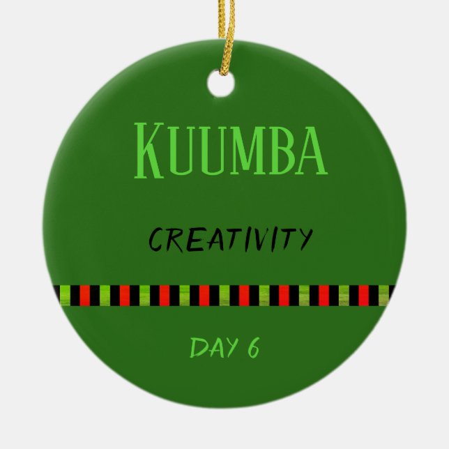 Kuumba - Kwanzaa Dag 6 Grönt Julgransprydnad Keramik (Framsidan)
