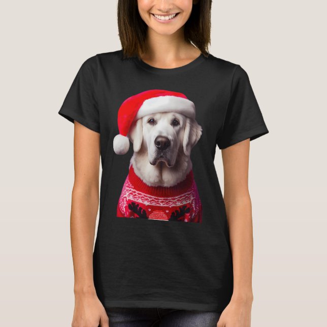 Kuvasz Hund med jultomten jul, Julafton ägare Lov T Shirt (Framsida)