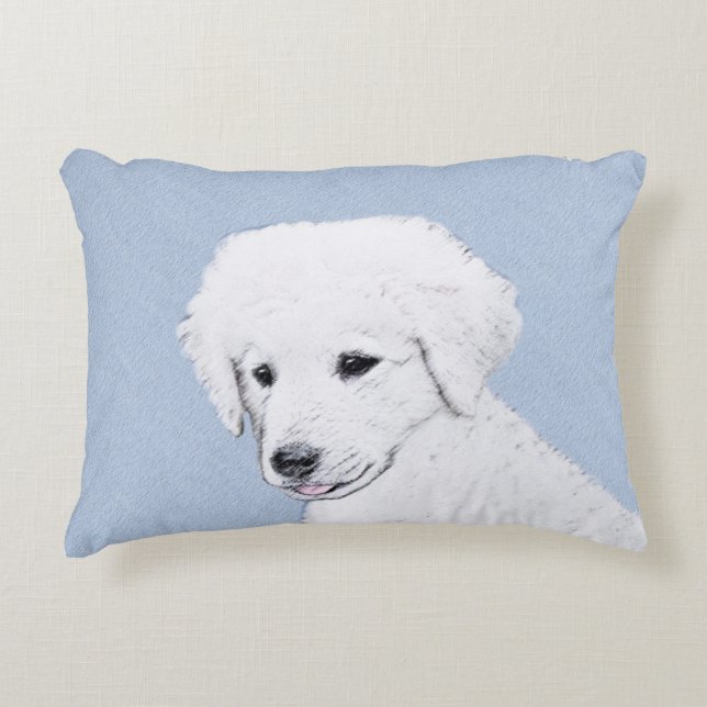 Kuvasz-målning - Cute Original Hund Art Prydnadskudde (Framsidan)