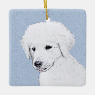 Kuvasz Painting - Cute Original Hund Art Julgransprydnad Keramik