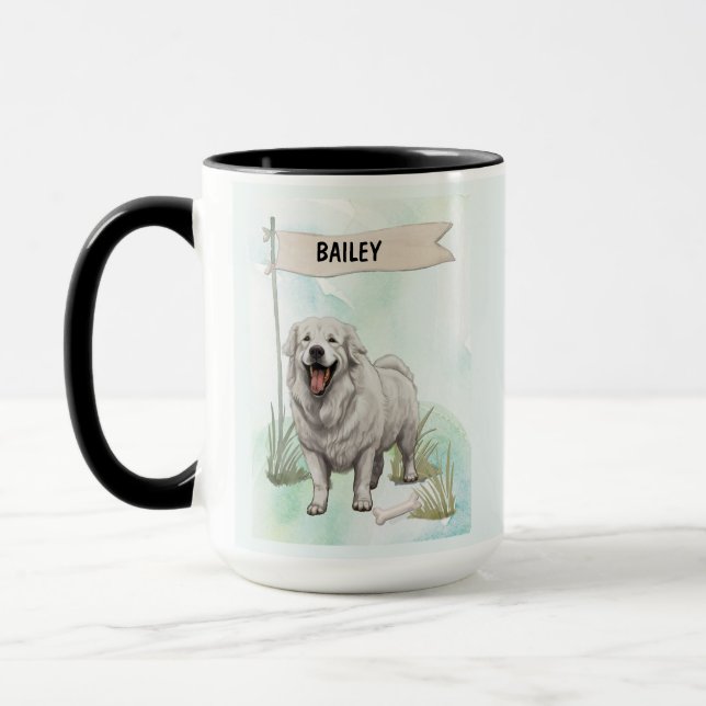 Kuvasz Watercolor Personalized Dog Mugg (Vänster)