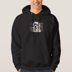 Kuvaszok Hund juli 4:e Retro USA American Flagga Hoodie