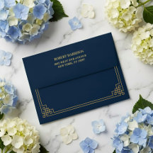 Kuvert Chic Elegant Marinblå och Guld 80-årsdag
