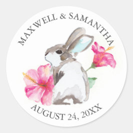 Kuvert, förseglingsmärke, Rosa Blommigt Bunny Runt Klistermärke