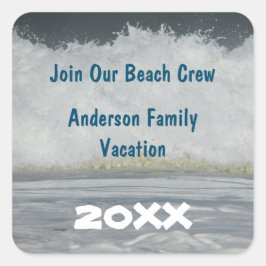 Kuvert från Beach Summer Vacation Ocean Reunion Re Fyrkantigt Klistermärke