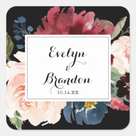 Kuvert från Rustic Black Botanical Bröllop Fyrkantigt Klistermärke