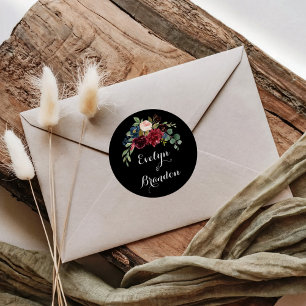 Kuvert från Rustic Black Botanical Bröllop Runt Klistermärke