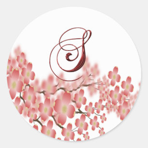Kuvert Seal Blommar Dogwood S Monogram Bröllop Runt Klistermärke