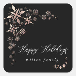 Kuvert till helgdag av snöflingor från ro guld fyrkantigt klistermärke