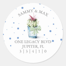 Kuvertförsegling för Returadress av Cute Blue Cact Runt Klistermärke