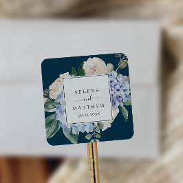 Kuvertförseglingar av elegant Blue Hydrangea Navy  Fyrkantigt Klistermärke