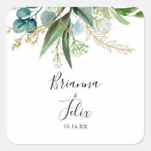 Kuvertförseglingar i Bröllop vid den tropiska Grön Fyrkantigt Klistermärke