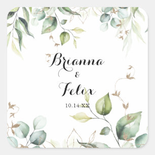 Kuvertförseglingar i elegant Guld Greenery Bröllop Fyrkantigt Klistermärke