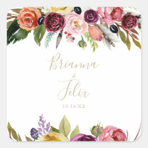 Kuvertförseglingar i Guld Feather Boho Tropical Br Fyrkantigt Klistermärke