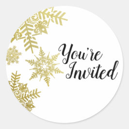 Kuvertförseglingar i guld Snöflingor Runt Klistermärke