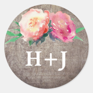 Kuvertförseglingar i Rustic Flower Bouquet Bröllop Runt Klistermärke