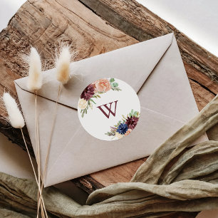 Kuvertförseglingar i Rustic Guld Blommigt Monogram Runt Klistermärke