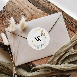 Kuvertförseglingar i Rustic Guld Blommigt Monogram Runt Klistermärke