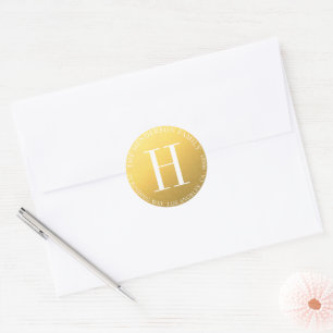 Kuvertförseglingar runt Guld Monogram Bröllop Klistermärke