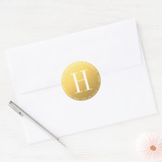 Kuvertförseglingar runt Guld Monogram Bröllop Klistermärke